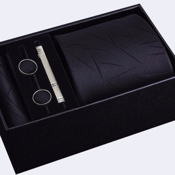 Pack 5 pièces À Nœud Set , 8cm Ample Cravate Avec Pince À Cravate , Boutons De Manchette Et Pochette De Costume