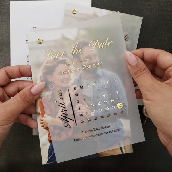 Carte photo en vélin en feuille d'or invitations de mariage