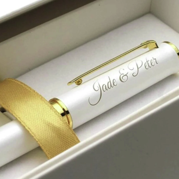 Stylo de mariage personnalisé | Blanc et Or